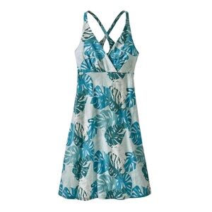 Patagonia Teal Turquoise Blue Tropical Floral Amber Dawn Cotton Sundress Small